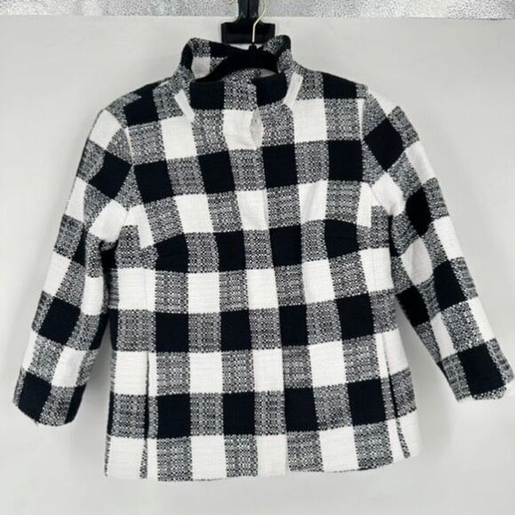Talbots Women's Buffalo Check Textured Lined Full Zip Jacket Black White Size 4 - Picture 1 of 12